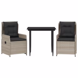 Set Pranzo da Giardino 3pz con Cuscini Grigio Chiaro Polyrattancod mxl 93186 - Vista aggiuntiva 2