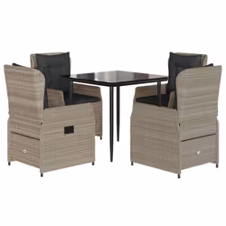 Set Pranzo da Giardino 5pz con Cuscini Grigio Chiaro Polyrattancod mxl 117144 - Vista aggiuntiva 2