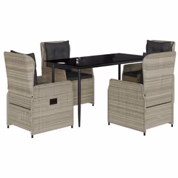 vidaXL Set Pranzo da Giardino 5pz con Cuscini Grigio Chiaro Polyrattan - Vista aggiuntiva 2