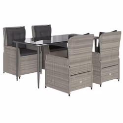 vidaXL Set Pranzo da Giardino 5pz con Cuscini Grigio Chiaro Polyrattan - Vista aggiuntiva 2