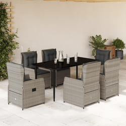 vidaXL Set da Pranzo da Giardino 7 pz Cuscini Polyrattan Grigio Chiaro
