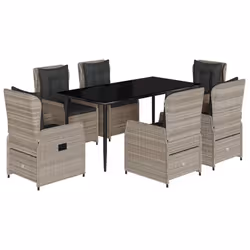 vidaXL Set da Pranzo da Giardino 7 pz Cuscini Polyrattan Grigio Chiaro - Vista aggiuntiva 2