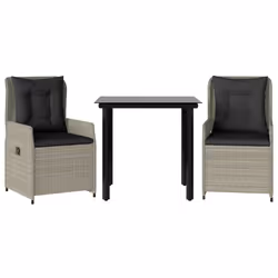 vidaXL Set Pranzo da Giardino 3pz con Cuscini Grigio Chiaro Polyrattan - Vista aggiuntiva 2