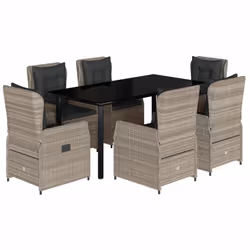 Set da Pranzo da Giardino 7 pz Cuscini Polyrattan Grigio Chiarocod mxl 93189 - Vista aggiuntiva 2