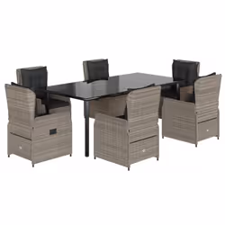 vidaXL Set da Pranzo da Giardino 7 pz Cuscini Polyrattan Grigio Chiaro - Vista aggiuntiva 2