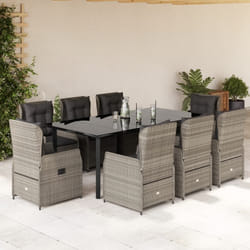 vidaXL Set Pranzo da Giardino 9pz con Cuscini Grigio Chiaro Polyrattan