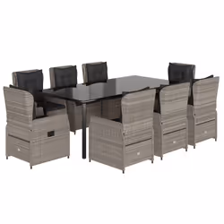 vidaXL Set Pranzo da Giardino 9pz con Cuscini Grigio Chiaro Polyrattan - Vista aggiuntiva 2