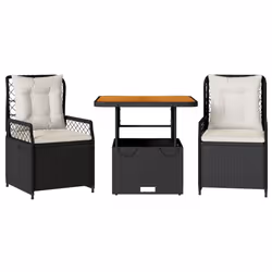 Set da Pranzo da Giardino 3 pz con Cuscini Nero in Polyrattancod mxl 117150 - Vista aggiuntiva 2
