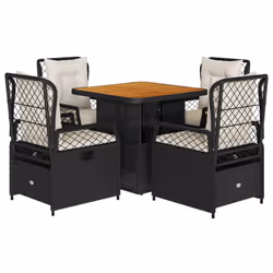 Set da Pranzo da Giardino 5 pz Nero con Cuscini in Polyrattancod mxl 93187 - Vista aggiuntiva 2