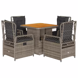 vidaXL Set da Pranzo da Giardino 5 pz con Cuscini in Polyrattan Grigio - Vista aggiuntiva 2