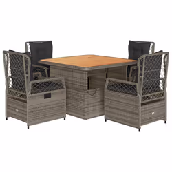 vidaXL Set da Pranzo da Giardino 5 pz con Cuscini in Polyrattan Grigio - Vista aggiuntiva 2