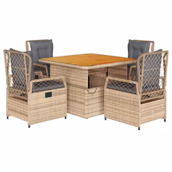 Set da Pranzo da Giardino 5 pz con Cuscini Beige in Polyrattancod mxl 93200 - Vista aggiuntiva 2