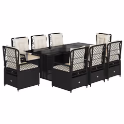 vidaXL Set da Pranzo da Giardino 9 pz con Cuscini Nero in Polyrattan - Vista aggiuntiva 2