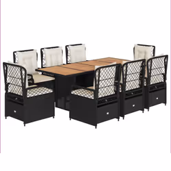 Set da Pranzo da Giardino 9 pz con Cuscini Nero in Polyrattancod mxl 117148 - Vista aggiuntiva 2