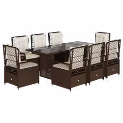 Set da Pranzo da Giardino 9pz con Cuscini Marrone in Polyrattancod mxl 117164 - Vista aggiuntiva 2