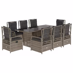 vidaXL Set da Pranzo da Giardino 9 pz con Cuscini in Polyrattan Grigio - Vista aggiuntiva 2