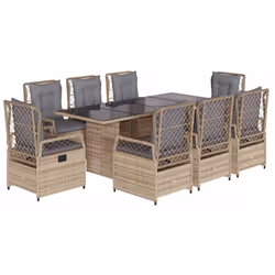 Set da Pranzo da Giardino 9 pz con Cuscini Beige in Polyrattancod mxl 117145 - Vista aggiuntiva 2