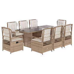 vidaXL Set da Pranzo da Giardino 9 pz con Cuscini Beige in Polyrattan - Vista aggiuntiva 2
