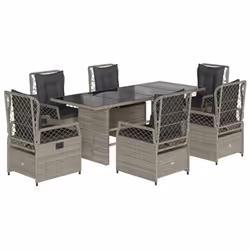 vidaXL Set da Pranzo da Giardino 7 pz Cuscini Polyrattan Grigio Chiaro - Vista aggiuntiva 2