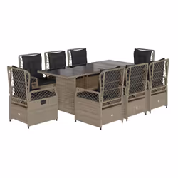 vidaXL Set Pranzo da Giardino 9pz con Cuscini Grigio Chiaro Polyrattan - Vista aggiuntiva 2
