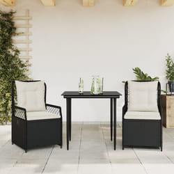 vidaXL Set da Pranzo da Giardino 3 pz con Cuscini Nero in Polyrattan