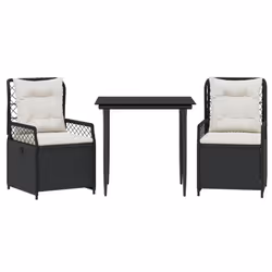 vidaXL Set da Pranzo da Giardino 3 pz con Cuscini Nero in Polyrattan - Vista aggiuntiva 2