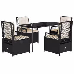 Set da Pranzo da Giardino 5 pz Nero con Cuscini in Polyrattancod mxl 117152 - Vista aggiuntiva 2