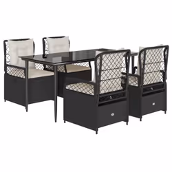 vidaXL Set da Pranzo da Giardino 5 pz Nero con Cuscini in Polyrattan - Vista aggiuntiva 2
