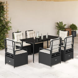 vidaXL Set da Pranzo da Giardino 7 pz Nero con Cuscini in Polyrattan