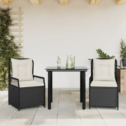 Set da Pranzo da Giardino 3 pz con Cuscini Nero in Polyrattancod mxl 93203