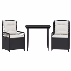 Set da Pranzo da Giardino 3 pz con Cuscini Nero in Polyrattancod mxl 93203 - Vista aggiuntiva 2