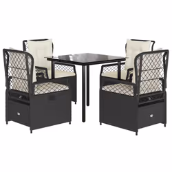 Set da Pranzo da Giardino 5 pz Nero con Cuscini in Polyrattancod mxl 117153 - Vista aggiuntiva 2