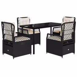 Set da Pranzo da Giardino 5 pz Nero con Cuscini in Polyrattancod mxl 93194 - Vista aggiuntiva 2