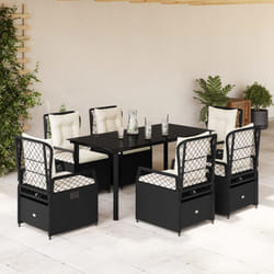 vidaXL Set da Pranzo da Giardino 7 pz Nero con Cuscini in Polyrattan