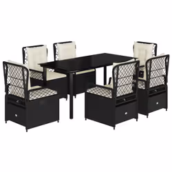 vidaXL Set da Pranzo da Giardino 7 pz Nero con Cuscini in Polyrattan - Vista aggiuntiva 2