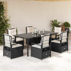 vidaXL Set da Pranzo da Giardino 7 pz Nero con Cuscini in Polyrattan