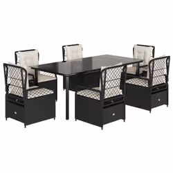 vidaXL Set da Pranzo da Giardino 7 pz Nero con Cuscini in Polyrattan - Vista aggiuntiva 2