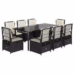 Set da Pranzo da Giardino 9 pz con Cuscini Nero in Polyrattancod mxl 93201 - Vista aggiuntiva 2