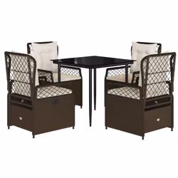 Set da Pranzo da Giardino 5pz con Cuscini in Polyrattan Marronecod mxl 93197 - Vista aggiuntiva 2