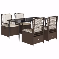 vidaXL Set da Pranzo da Giardino 5pz con Cuscini in Polyrattan Marrone - Vista aggiuntiva 2