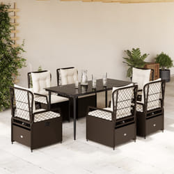 vidaXL Set da Pranzo da Giardino 7pz con Cuscini in Polyrattan Marrone