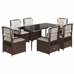 vidaXL Set da Pranzo da Giardino 7pz con Cuscini in Polyrattan Marrone - Vista aggiuntiva 2