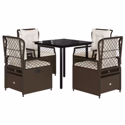 Set da Pranzo da Giardino 5pz con Cuscini in Polyrattan Marronecod mxl 93199 - Vista aggiuntiva 2