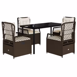 vidaXL Set da Pranzo da Giardino 5pz con Cuscini in Polyrattan Marrone - Vista aggiuntiva 2