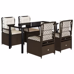 vidaXL Set da Pranzo da Giardino 5pz con Cuscini in Polyrattan Marrone - Vista aggiuntiva 2