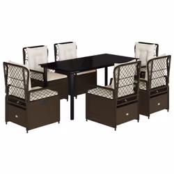vidaXL Set da Pranzo da Giardino 7pz con Cuscini in Polyrattan Marrone - Vista aggiuntiva 2