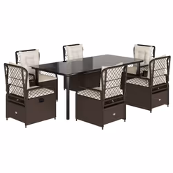 vidaXL Set da Pranzo da Giardino 7pz con Cuscini in Polyrattan Marrone - Vista aggiuntiva 2