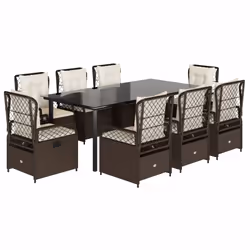 Set da Pranzo da Giardino 9pz con Cuscini Marrone in Polyrattancod mxl 117165 - Vista aggiuntiva 2