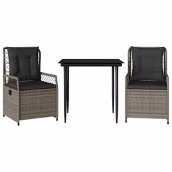 vidaXL Set da Pranzo da Giardino 3 pz con Cuscini in Polyrattan Grigio - Vista aggiuntiva 2