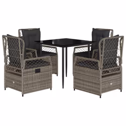 vidaXL Set da Pranzo da Giardino 5 pz con Cuscini in Polyrattan Grigio - Vista aggiuntiva 2